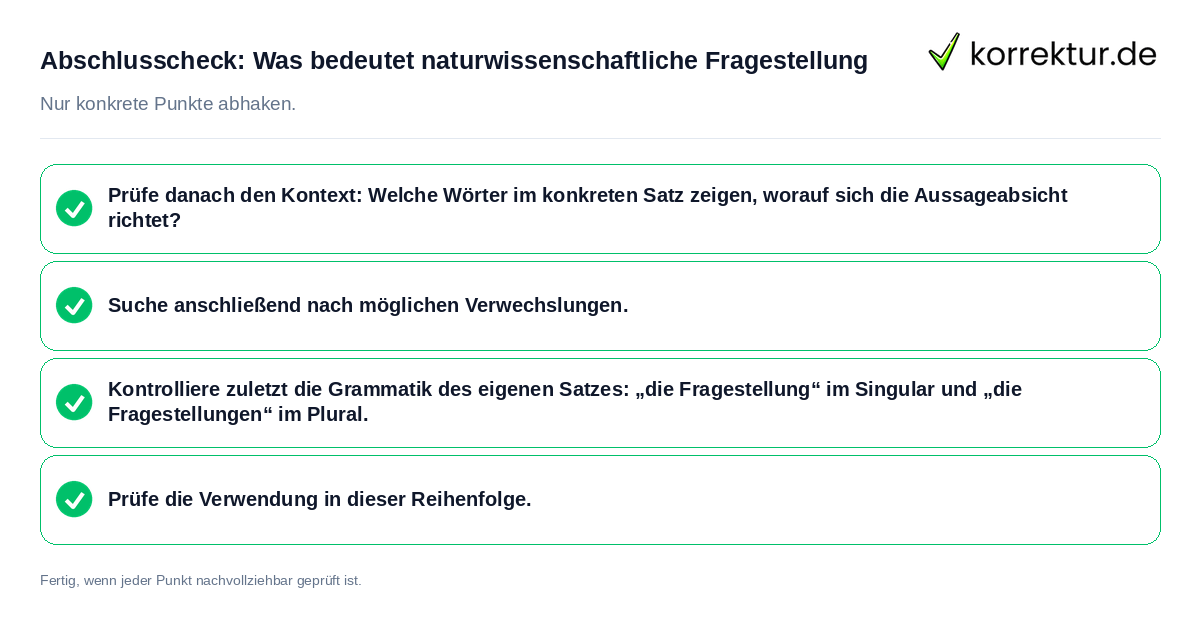 Konkreter Abschlusscheck zu Was bedeutet naturwissenschaftliche Fragestellung