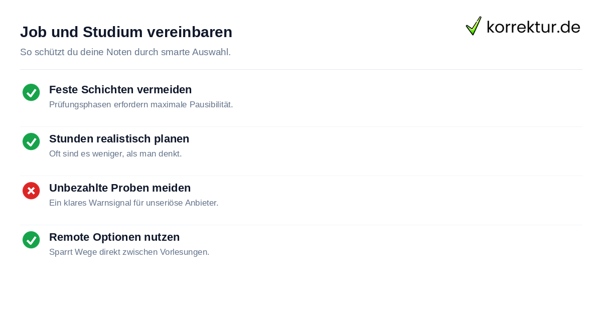 Job und Studium vereinbaren Checkliste für flexible Nebenjobs während der Prüfungsphase