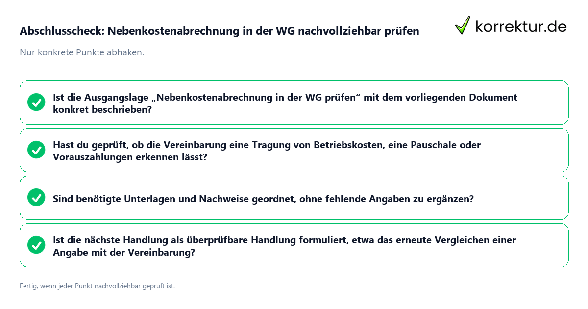 Abschlusscheck: Nebenkostenabrechnung in der WG nachvollziehbar prüfen Konkreter Abschlusscheck zu Nebenkostenabrechnung in der WG nachvollziehbar prüfen