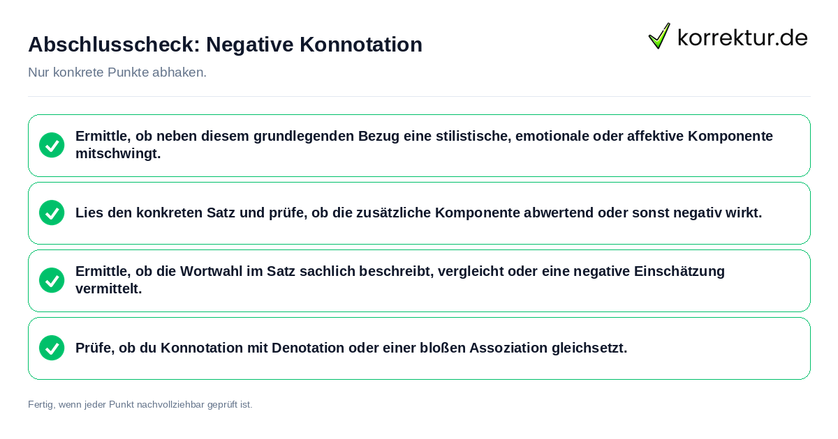 Konkreter Abschlusscheck zu Negative Konnotation