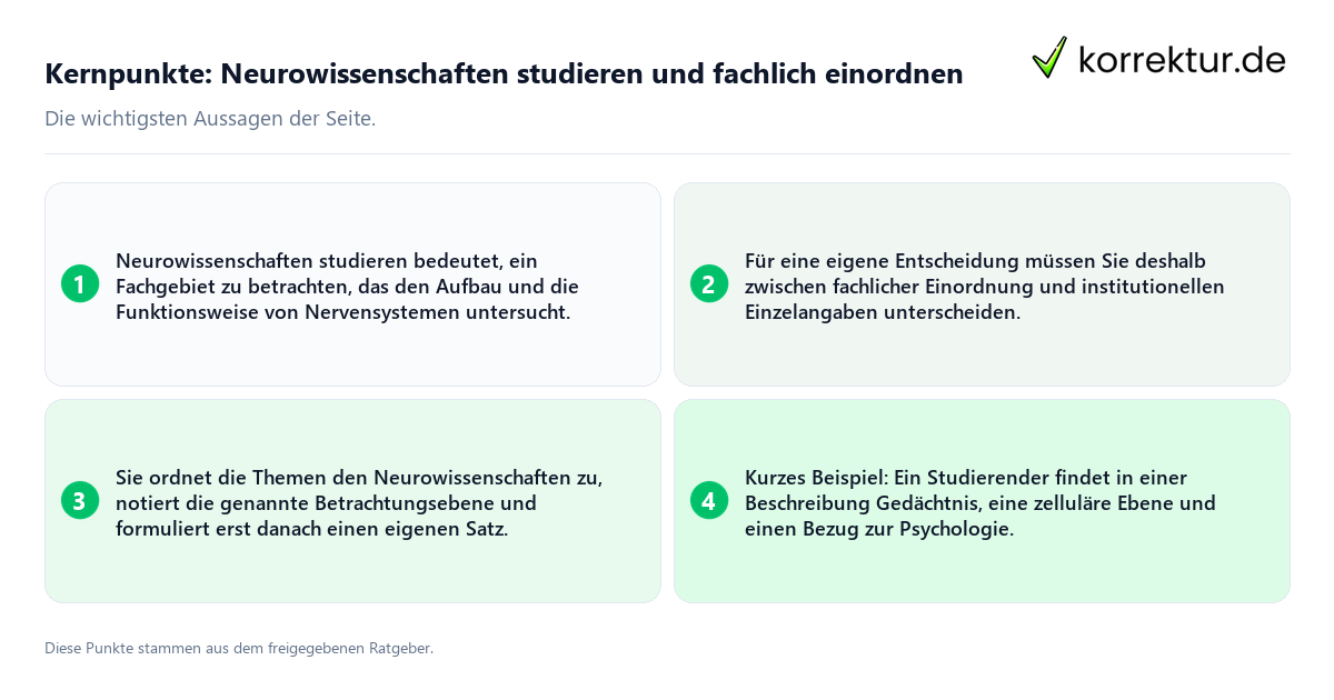 Konkrete Kernpunkte zu Neurowissenschaften studieren und fachlich einordnen