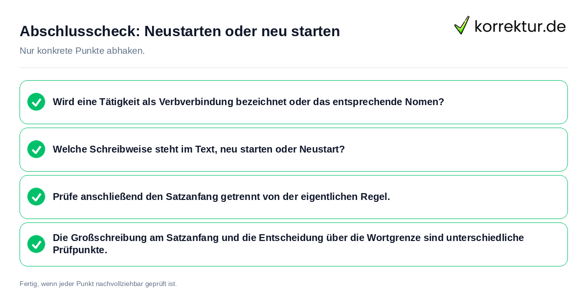 Konkreter Abschlusscheck zu Neustarten oder neu starten