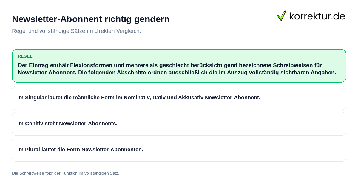 Newsletter-Abonnent richtig gendern Konkrete Regel und vollständige Beispielsätze zu Newsletter-Abonnent richtig gendern