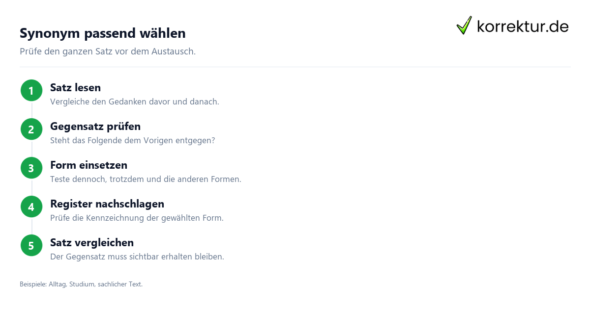 Synonym passend wählen Welche Synonyme passen zu „nichtsdestotrotz“? Kontext prüfen