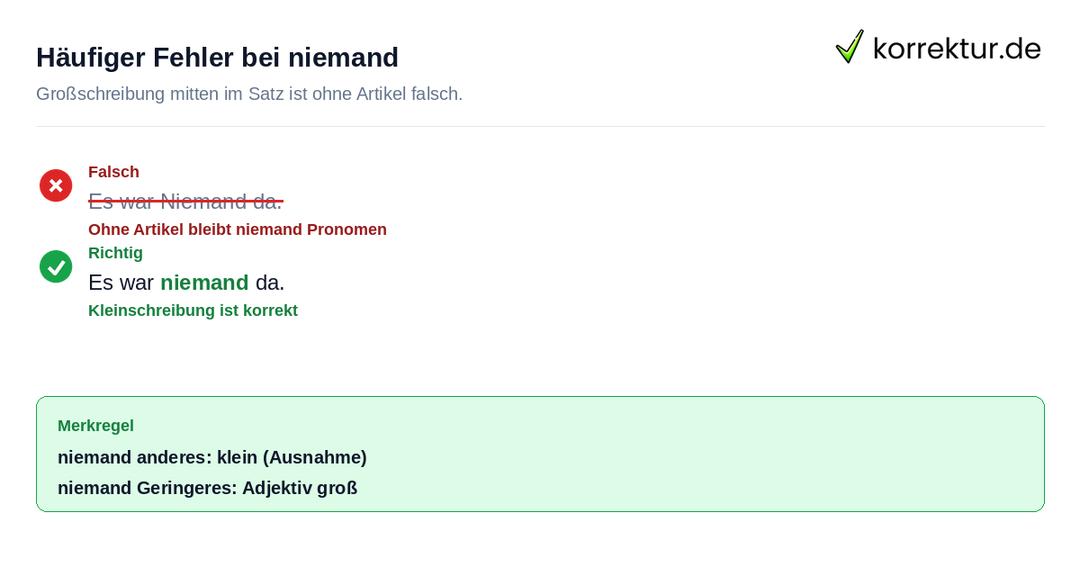 Häufiger Fehler bei niemand Niemand da: Rechtschreibfehler korrigiert