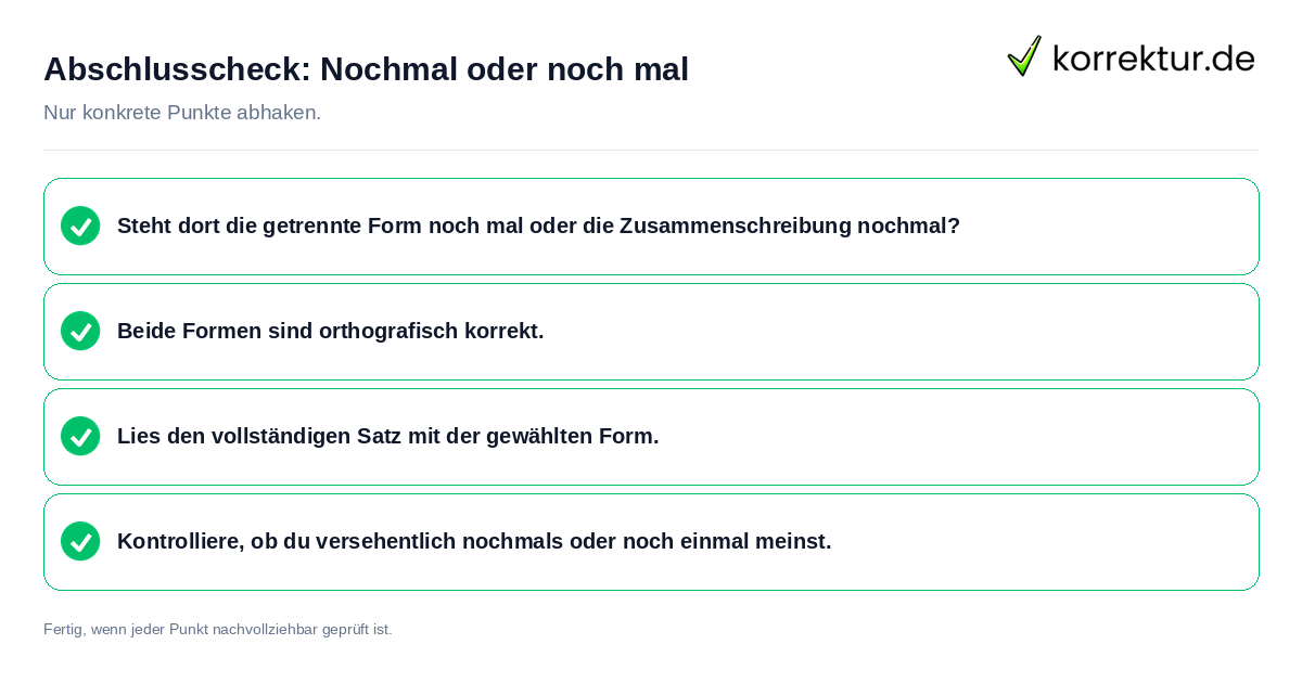 Konkreter Abschlusscheck zu Nochmal oder noch mal
