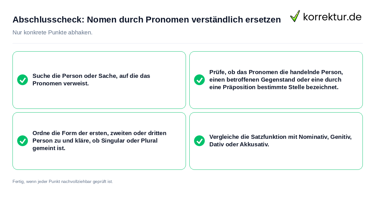 Konkreter Abschlusscheck zu Nomen durch Pronomen verständlich ersetzen