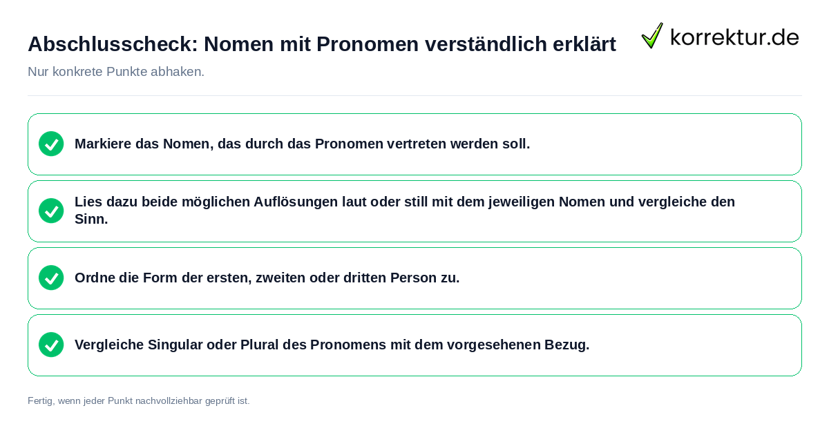 Konkreter Abschlusscheck zu Nomen mit Pronomen verständlich erklärt