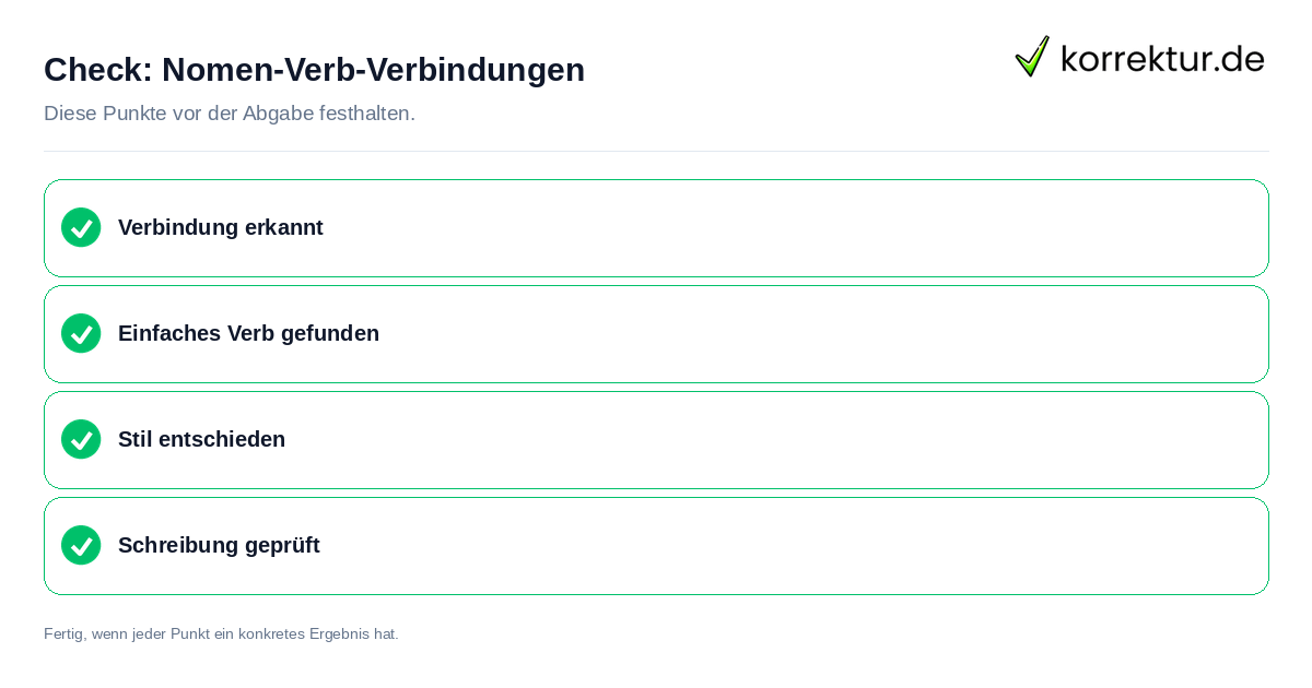 Nomen-Verb-Verbindungen: Prüfliste mit vier Punkten