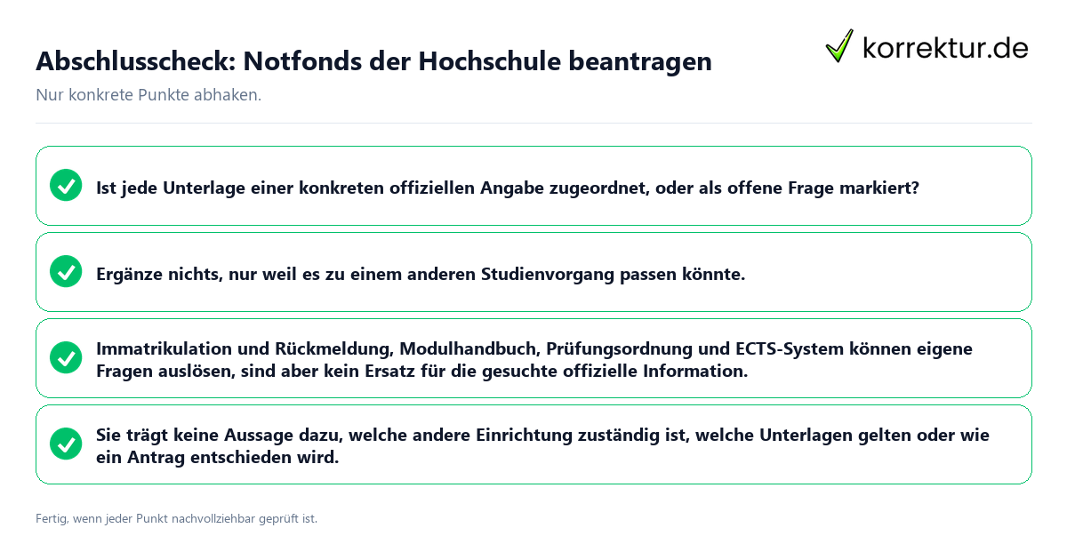 Abschlusscheck: Notfonds der Hochschule beantragen Konkreter Abschlusscheck zu Notfonds der Hochschule beantragen