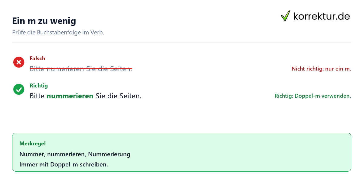 Nummerieren oder numerieren: Welche Form ist richtig? Satzbeispiel