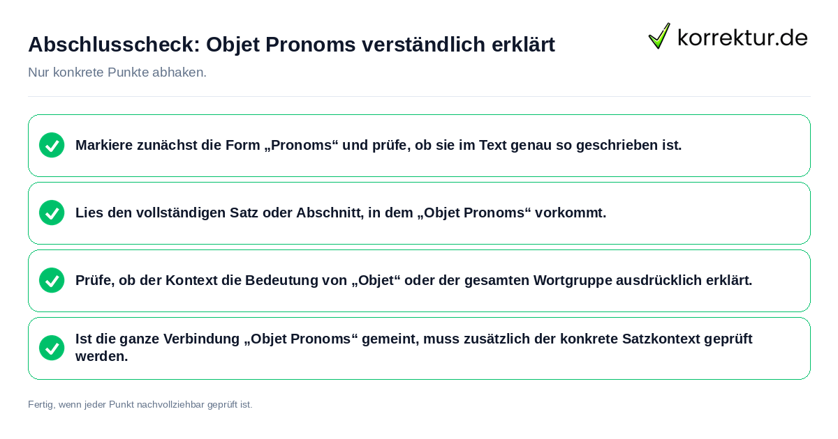 Konkreter Abschlusscheck zu Objet Pronoms verständlich erklärt