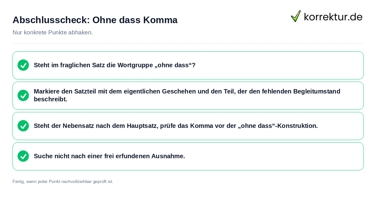 Konkreter Abschlusscheck zu Ohne dass Komma