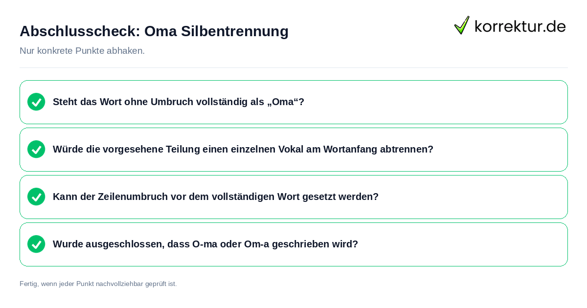 Konkreter Abschlusscheck zu Oma Silbentrennung