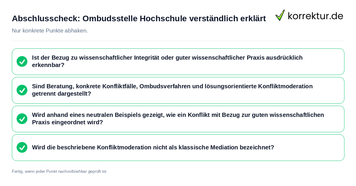 Konkreter Abschlusscheck zu Ombudsstelle Hochschule verständlich erklärt