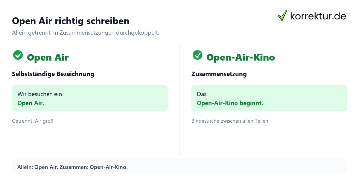 Open Air richtig schreiben Open Air: Welche Schreibweise ist richtig? Vergleich der korrekten Formen