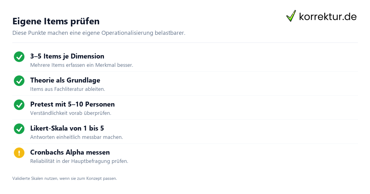 Operationalisierung in der Forschung erklärt: Eigene Items prüfen