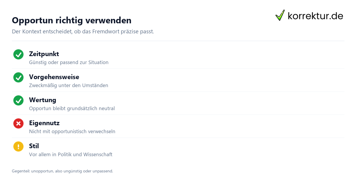 Opportun Bedeutung richtig verwenden