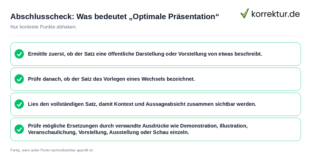 Konkreter Abschlusscheck zu Was bedeutet „Optimale Präsentation“