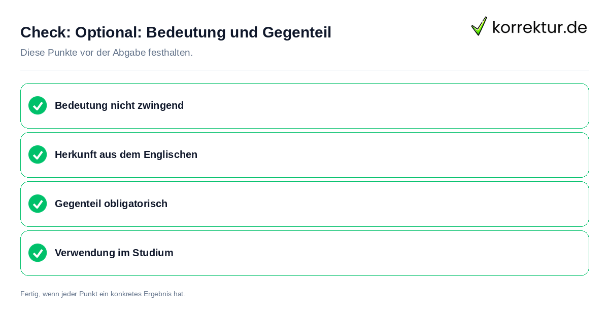 Optional: Bedeutung und Gegenteil: Prüfliste mit vier Punkten