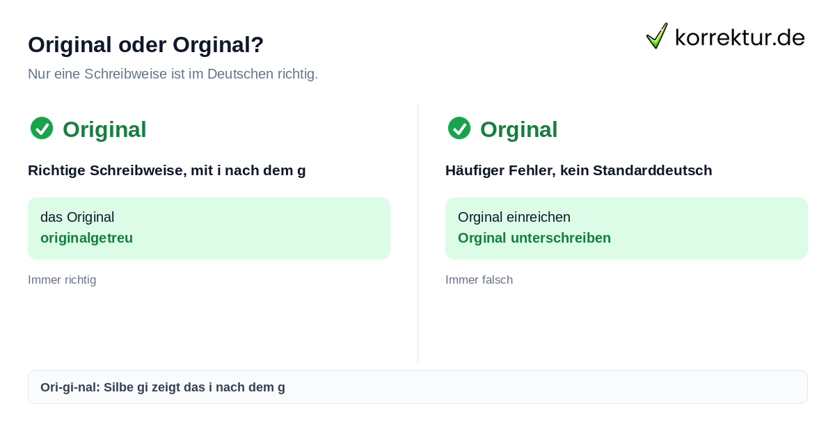 Original oder Orginal? Original oder Orginal richtig schreiben: Original ist korrekt