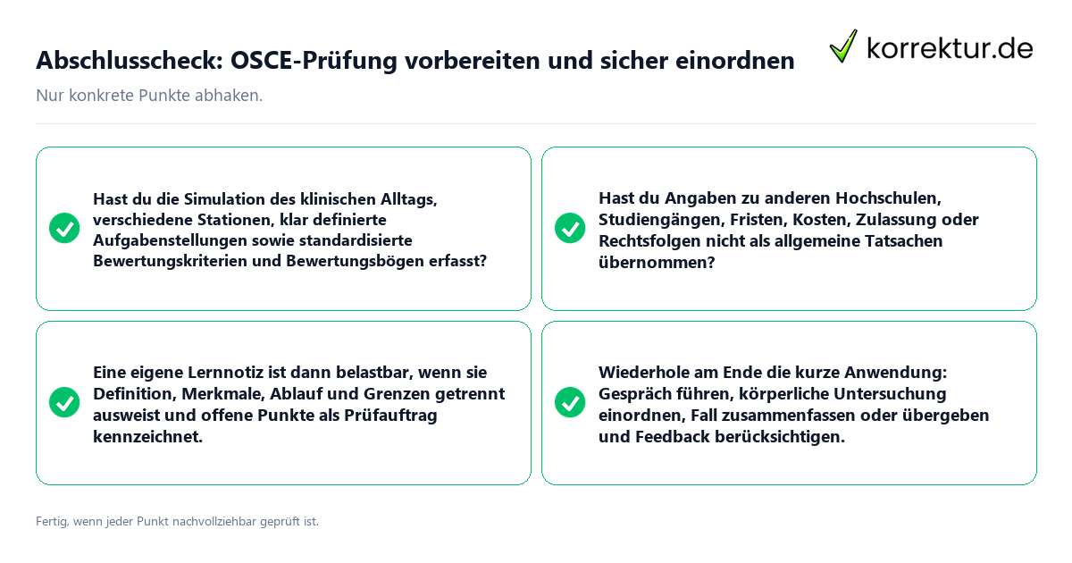 Abschlusscheck: OSCE-Prüfung vorbereiten und sicher einordnen Konkreter Abschlusscheck zu OSCE-Prüfung vorbereiten und sicher einordnen