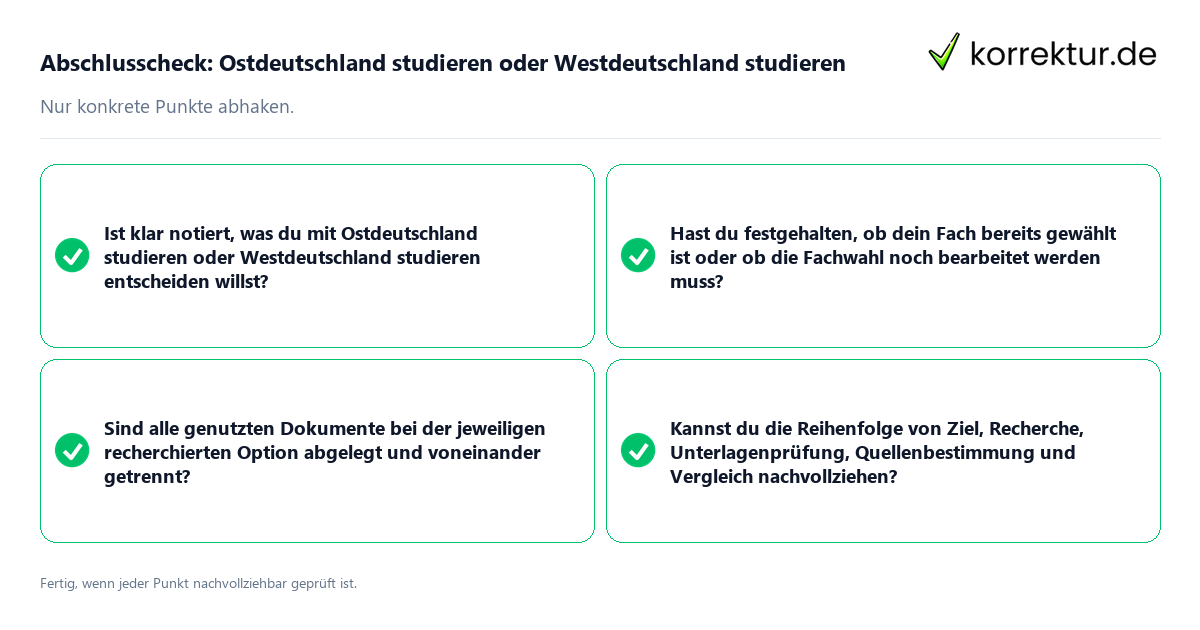 Abschlusscheck: Ostdeutschland studieren oder Westdeutschland studieren Konkreter Abschlusscheck zu Ostdeutschland studieren oder Westdeutschland studieren