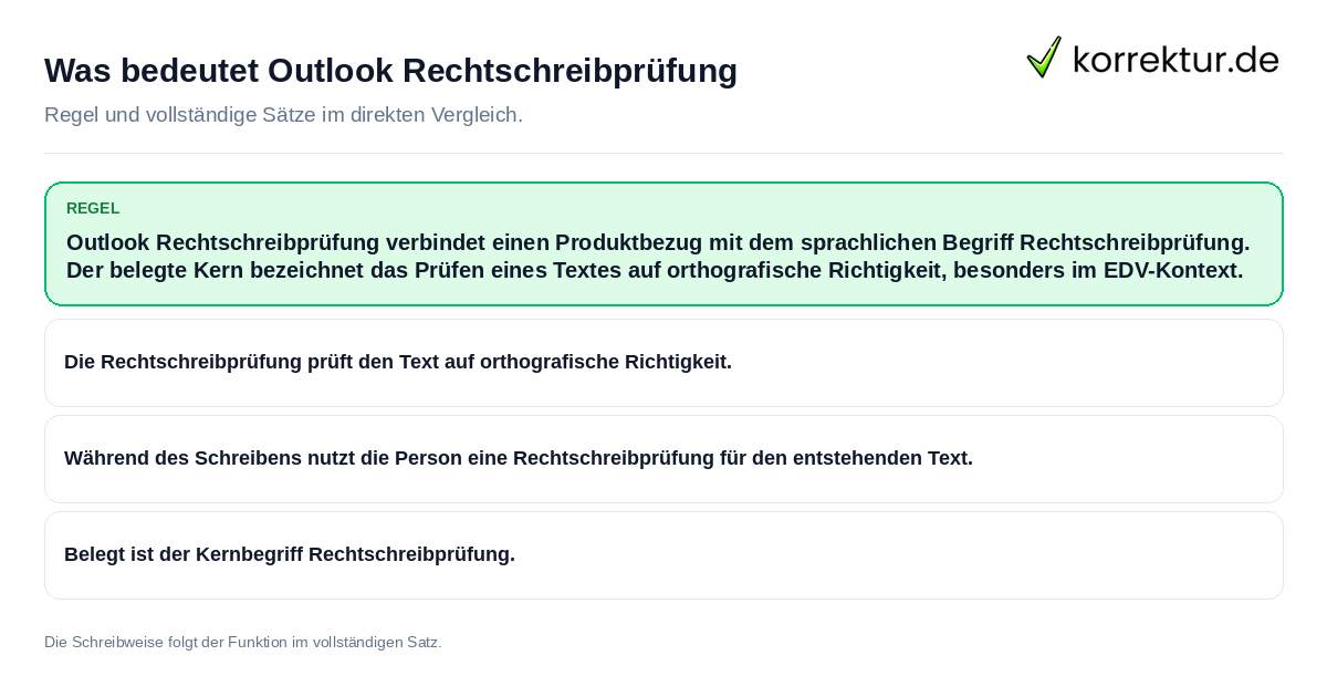 Konkrete Regel und vollständige Beispielsätze zu Was bedeutet Outlook Rechtschreibprüfung