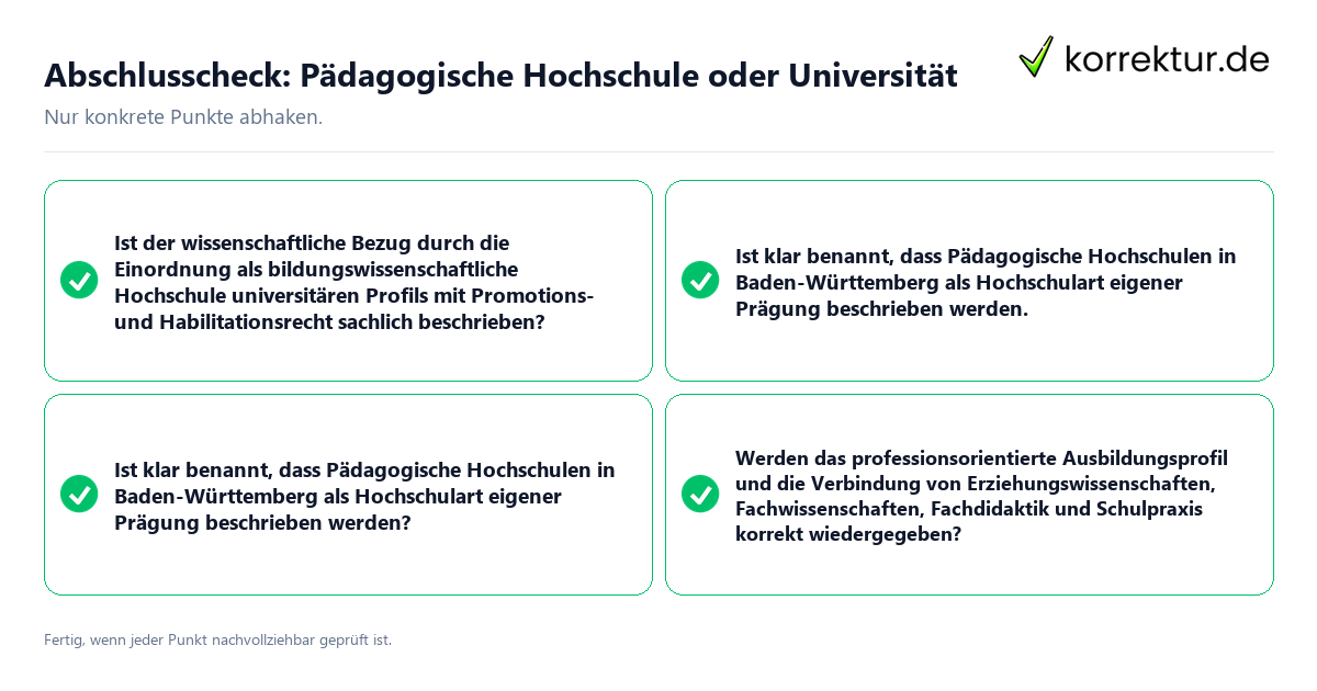 Abschlusscheck: Pädagogische Hochschule oder Universität Konkreter Abschlusscheck zu Pädagogische Hochschule oder Universität