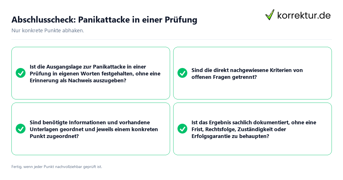 Abschlusscheck: Panikattacke in einer Prüfung Konkreter Abschlusscheck zu Panikattacke in einer Prüfung