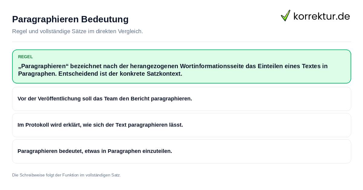 Konkrete Regel und vollständige Beispielsätze zu Paragraphieren Bedeutung