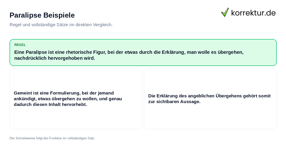 Konkrete Regel und vollständige Beispielsätze zu Paralipse Beispiele