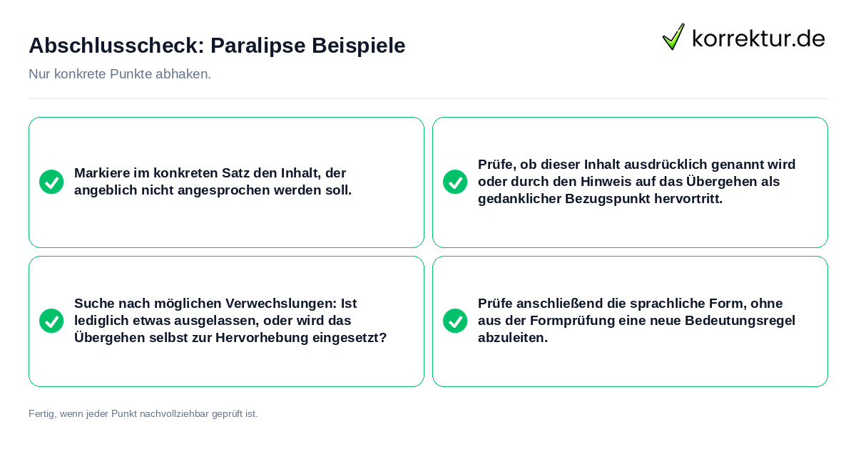 Konkreter Abschlusscheck zu Paralipse Beispiele