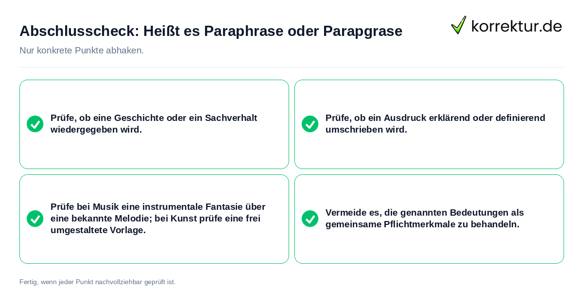 Konkreter Abschlusscheck zu Heißt es Paraphrase oder Parapgrase