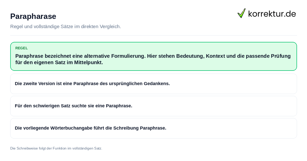 Konkrete Regel und vollständige Beispielsätze zu Parapharase