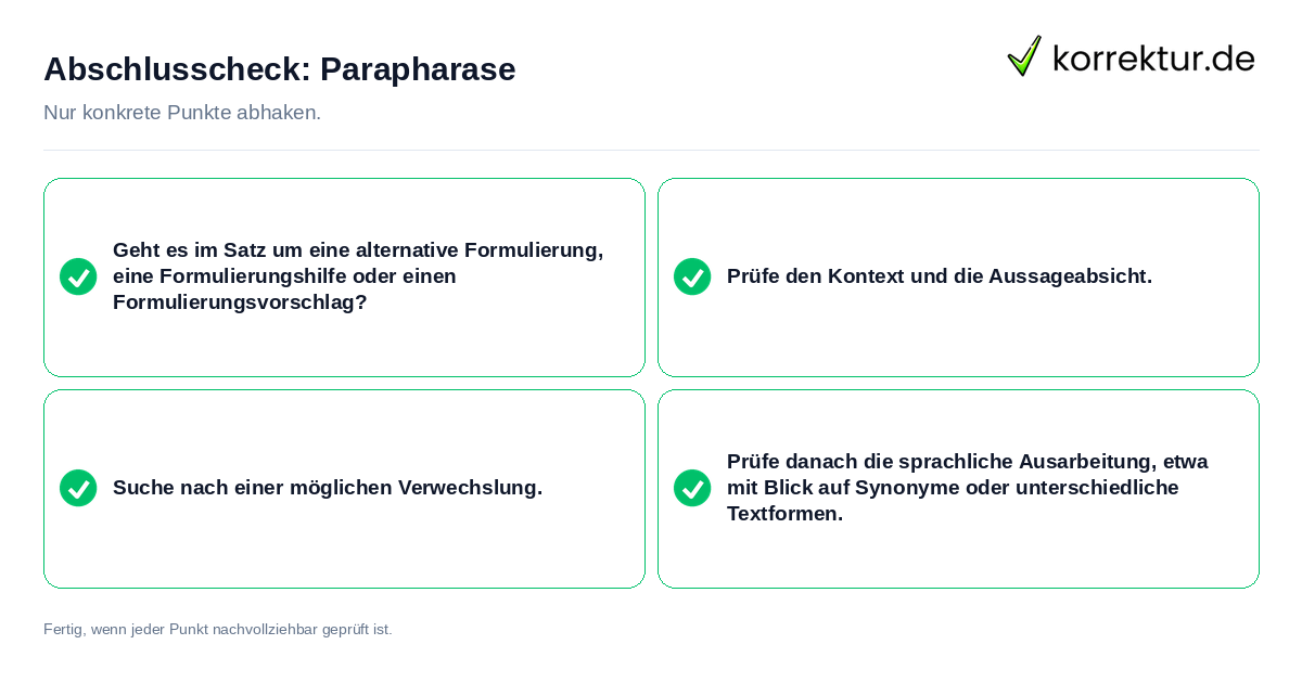 Konkreter Abschlusscheck zu Parapharase