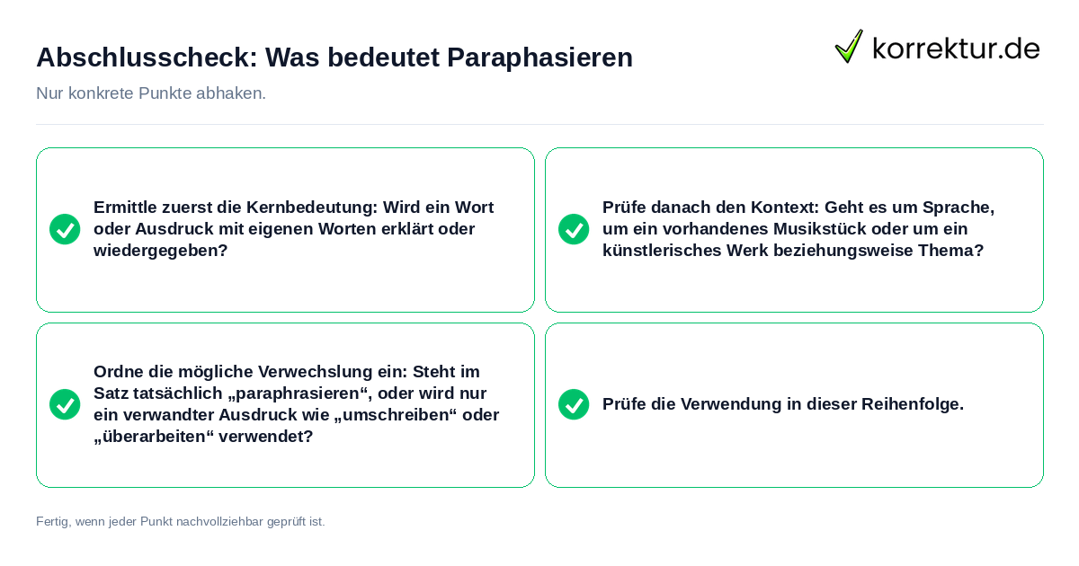 Konkreter Abschlusscheck zu Was bedeutet Paraphasieren