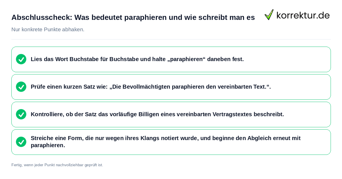 Konkreter Abschlusscheck zu Was bedeutet paraphieren und wie schreibt man es