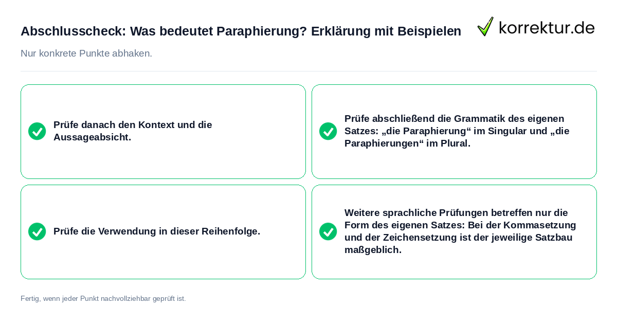 Konkreter Abschlusscheck zu Was bedeutet Paraphierung? Erklärung mit Beispielen