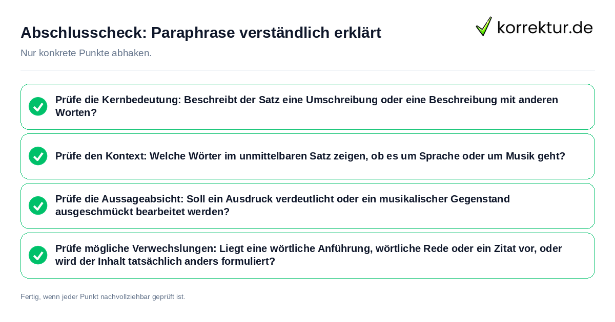 Konkreter Abschlusscheck zu Paraphrase verständlich erklärt