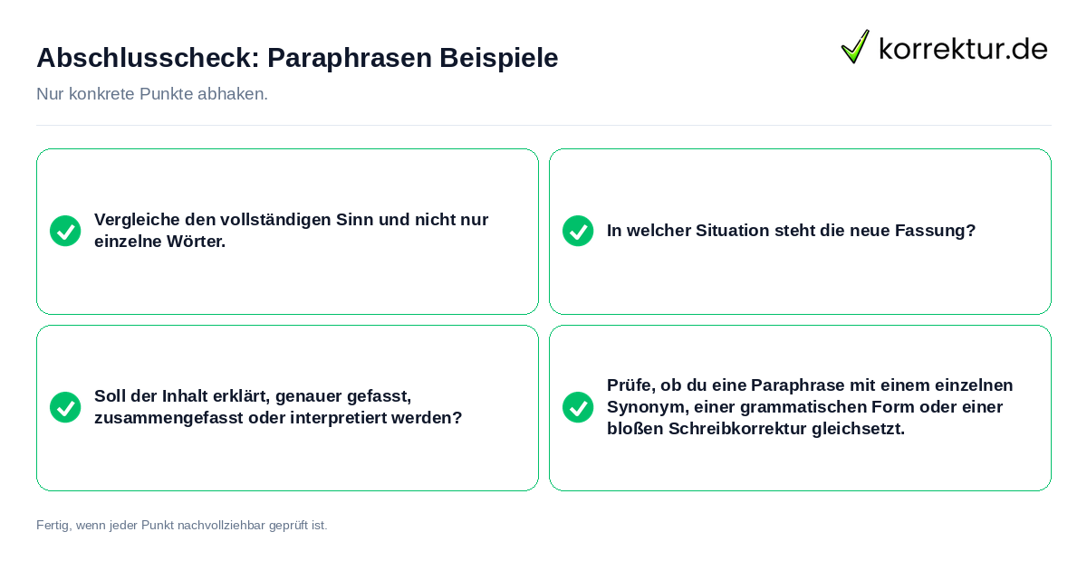 Konkreter Abschlusscheck zu Paraphrasen Beispiele