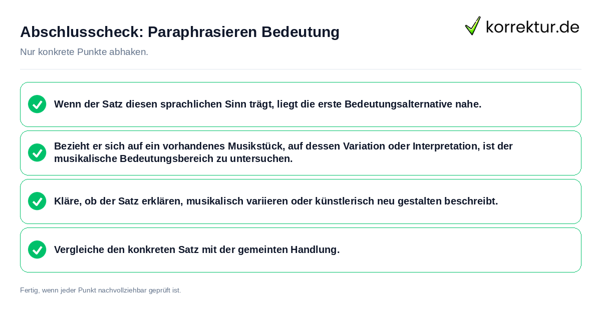 Konkreter Abschlusscheck zu Paraphrasieren Bedeutung