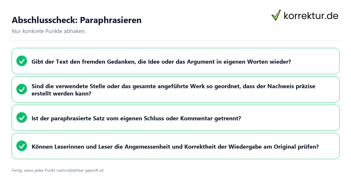 Abschlusscheck: Paraphrasieren Konkreter Abschlusscheck zu Paraphrasieren