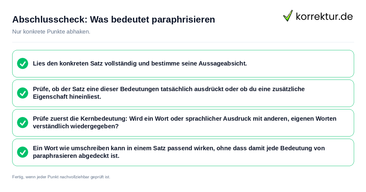 Konkreter Abschlusscheck zu Was bedeutet paraphrisieren
