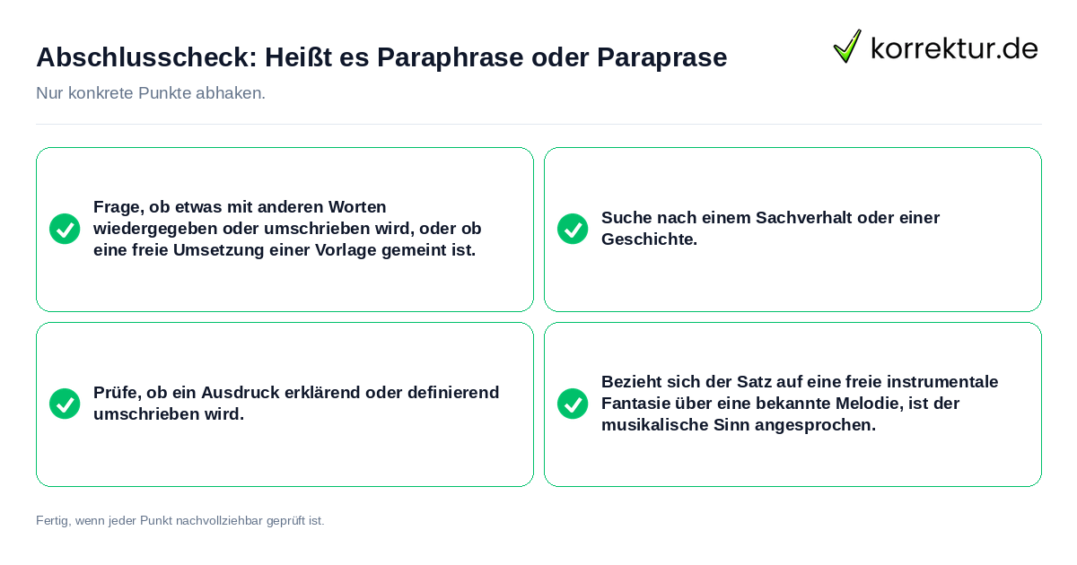 Konkreter Abschlusscheck zu Heißt es Paraphrase oder Paraprase