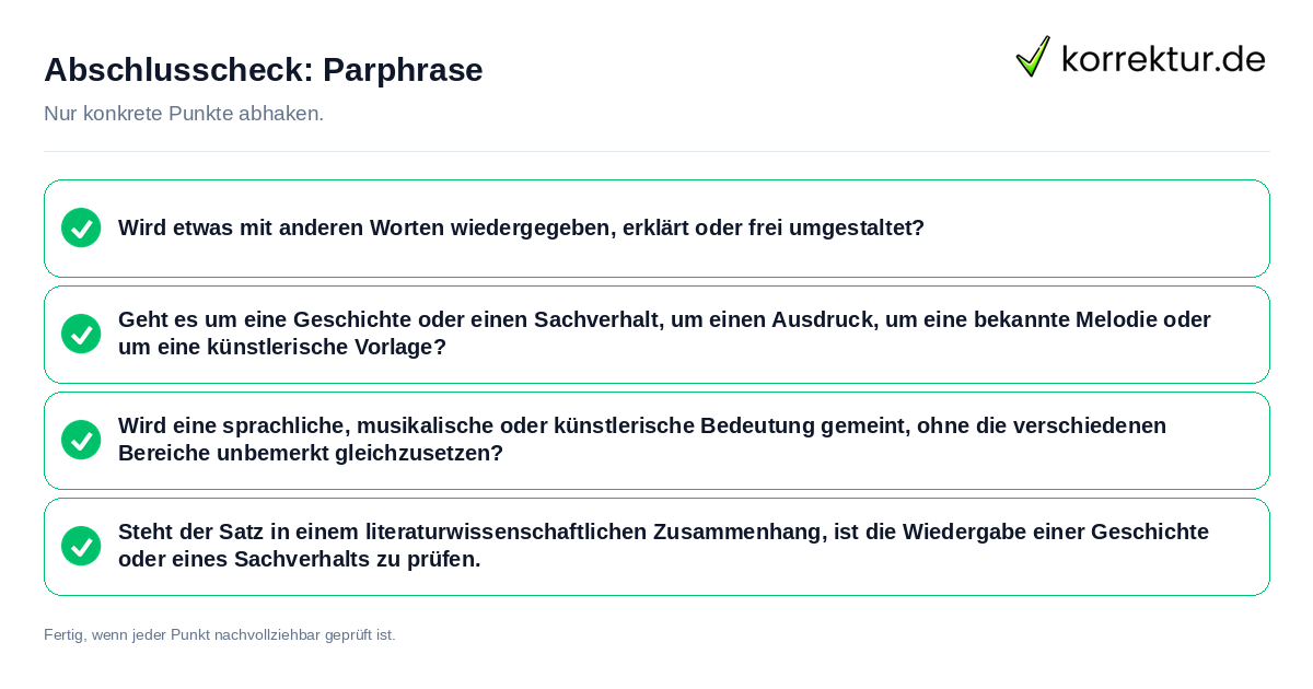Konkreter Abschlusscheck zu Parphrase