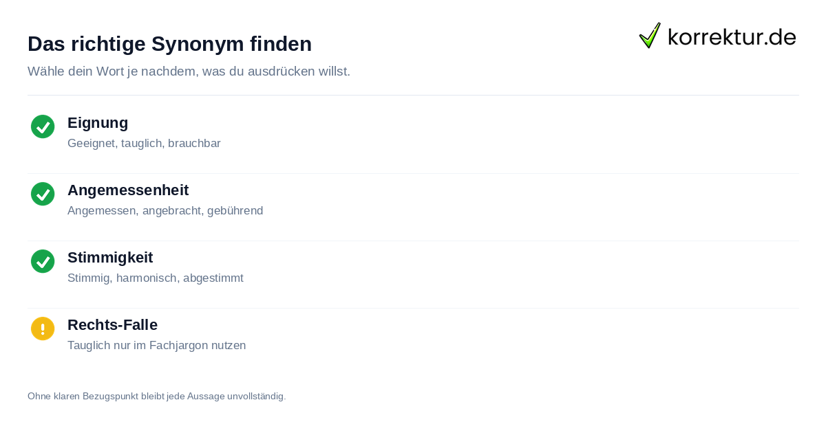 Das richtige Synonym finden Synonyme für Passend Auswahl anhand Kontext