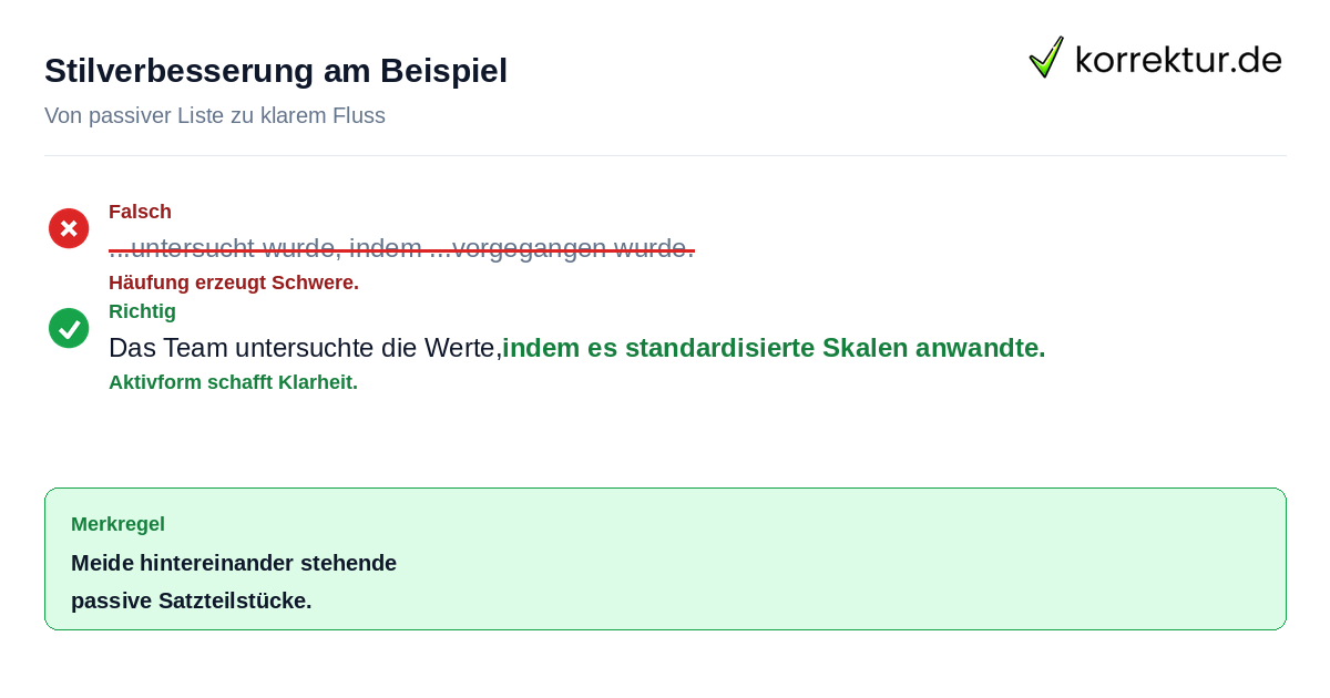 Stilverbesserung am Beispiel Beispiel für korrekten Wechsel zwischen Passiv und Aktiv