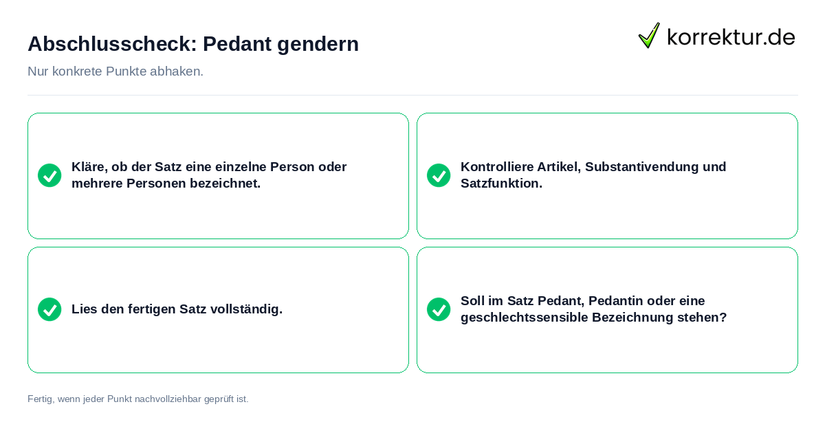 Konkreter Abschlusscheck zu Pedant gendern