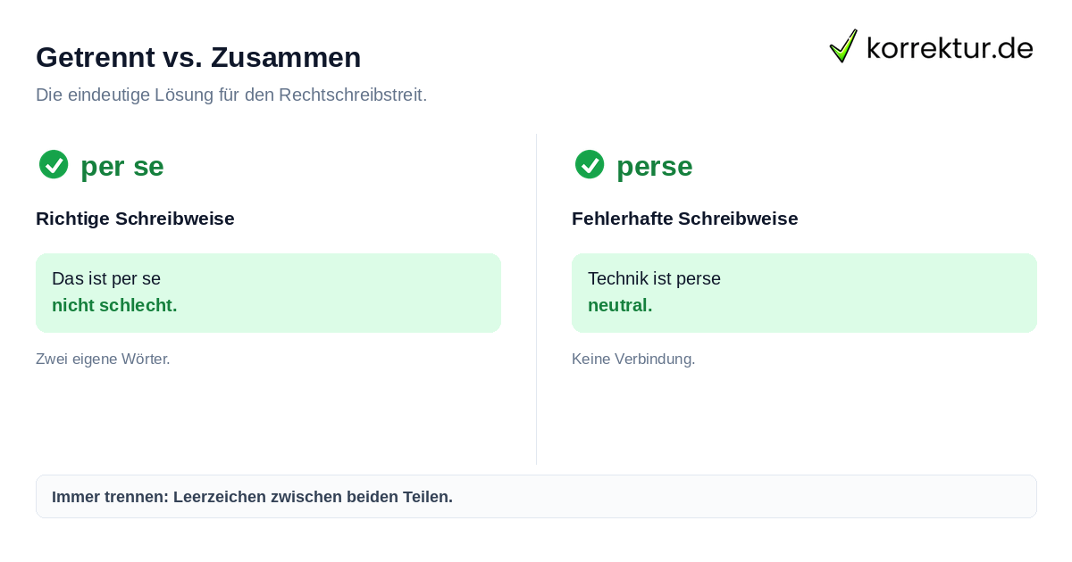 Getrennt vs. Zusammen Vergleich korrekter und falscher Schreibweise von per se oder perse